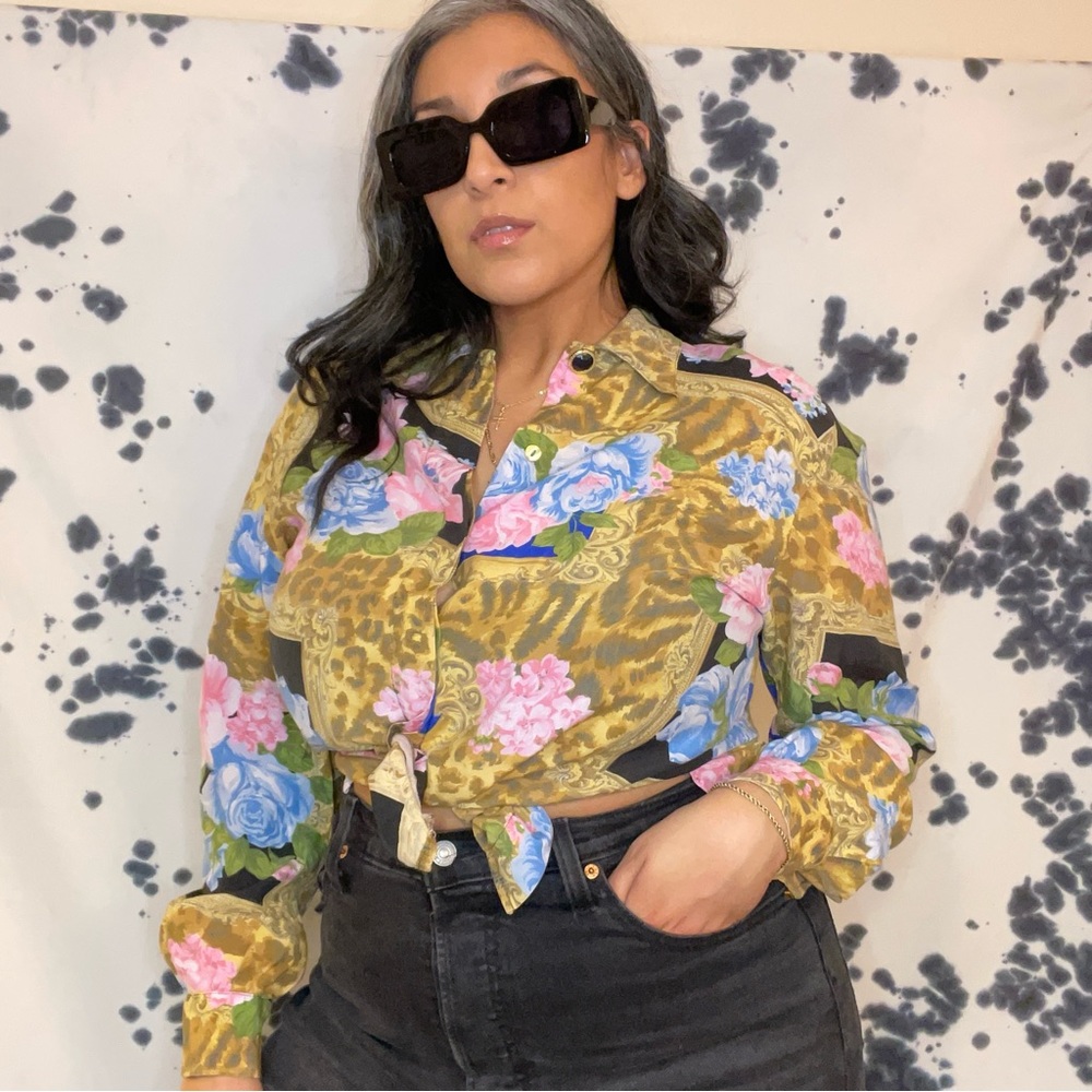Vintage Yessica Cheetah /Floral Print Blouse
